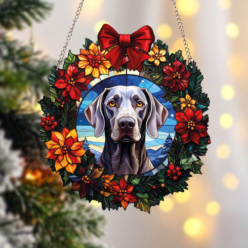 Weimaraner Christmas Wreath Suncatcher